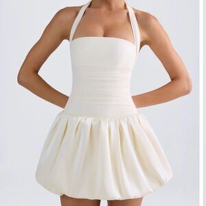 NWT Oh Polly Ludmila Halterneck Lace Up Bubble Mini Dress in Ivory